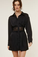Load image into Gallery viewer, Collared Satin Dress With Sheer Lace Wri
