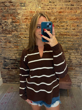 Load image into Gallery viewer, Viscose Split Neck Striped Sweater
