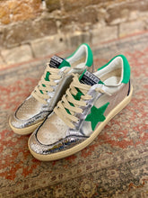 Load image into Gallery viewer, Denisse VH Green Star Metallic Silver Low Top Sneaker.
