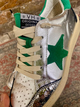 Load image into Gallery viewer, Denisse VH Green Star Metallic Silver Low Top Sneaker.
