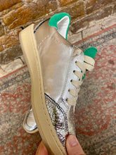 Load image into Gallery viewer, Denisse VH Green Star Metallic Silver Low Top Sneaker.
