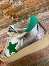 Load image into Gallery viewer, Denisse VH Green Star Metallic Silver Low Top Sneaker.
