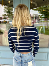 Load image into Gallery viewer, STRIPE SWEATER BUTTON DOWN KNIT CROP TOP
