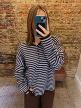 Load image into Gallery viewer, Button Henley Stripe Long Sleeve Drop Sh
