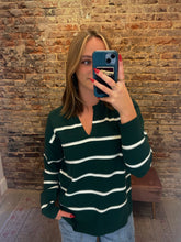 Load image into Gallery viewer, Viscose Split Neck Striped Sweater
