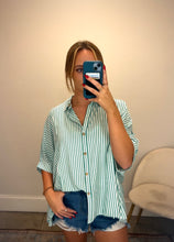 Load image into Gallery viewer, Rayon Striped Short Sleeve Button Up Shi
