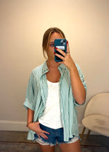 Load image into Gallery viewer, Rayon Striped Short Sleeve Button Up Shi
