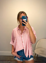 Load image into Gallery viewer, Rayon Striped Short Sleeve Button Up Shi
