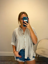 Load image into Gallery viewer, Rayon Striped Short Sleeve Button Up Shi
