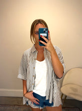 Load image into Gallery viewer, Rayon Striped Short Sleeve Button Up Shi
