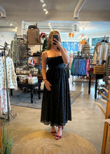 Load image into Gallery viewer, Polka Dot Flock Spaghetti Strap A-line Midi dress
