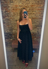 Load image into Gallery viewer, Polka Dot Flock Spaghetti Strap A-line Midi dress
