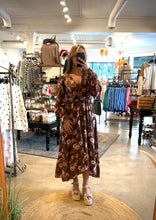 Load image into Gallery viewer, Floral V Neck Long Sleeve Ruffle Trim Midi
