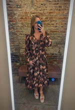 Load image into Gallery viewer, Floral V Neck Long Sleeve Ruffle Trim Midi
