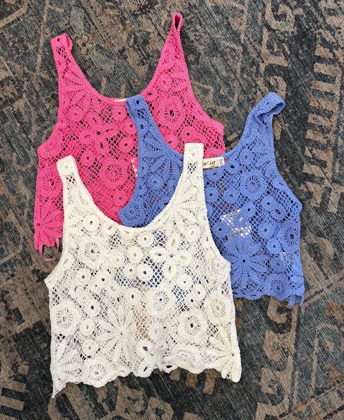 Floral Crochet Fitted Crop Tank Top