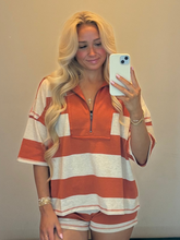 Load image into Gallery viewer, F/terry Striped Half Zip High Neck Top &amp;
