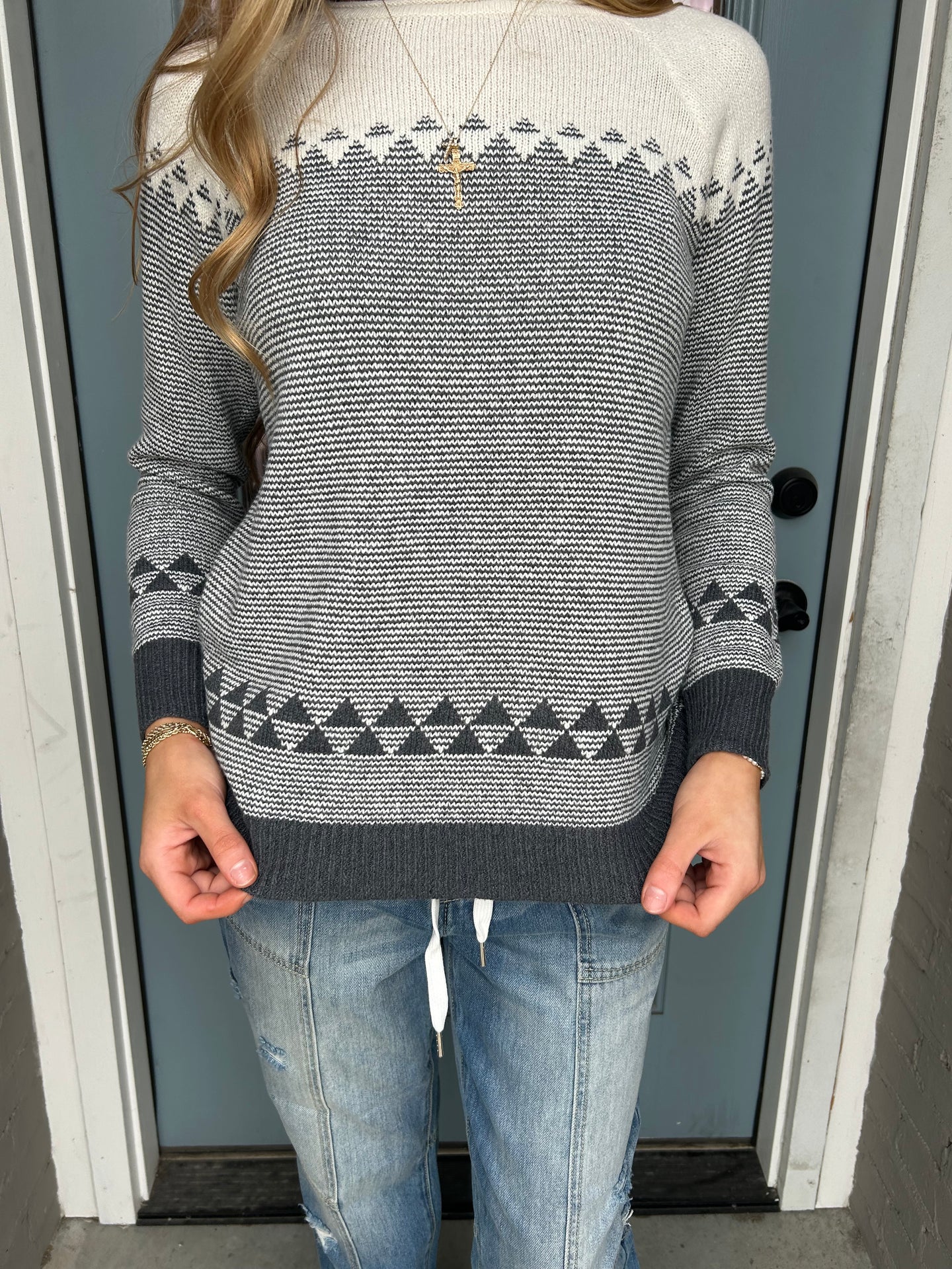 Pattern Colorblock Sweater