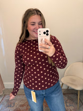 Load image into Gallery viewer, Plus Polka Dot Boat Neck Long Sleeve Knit top
