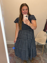 Load image into Gallery viewer, Plus Plaid V Neck Smocked Tiered Midi Dress
