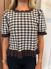 Load image into Gallery viewer, Gingham Ruffle Hem Crop Sweater
