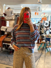 Load image into Gallery viewer, Multi-color Stripe Crew Neck Relaxed Knit Sweater.
