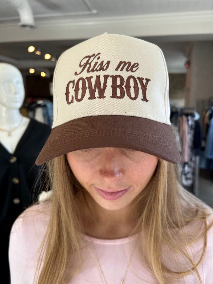 Kiss Me Cowboy Embroidery Two-Tone Cap