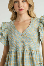 Load image into Gallery viewer, Checkered Ruffle Sleeve V-Neck Dress
