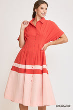 Load image into Gallery viewer, Colorblocked Midi Dress with Pleated Detail
