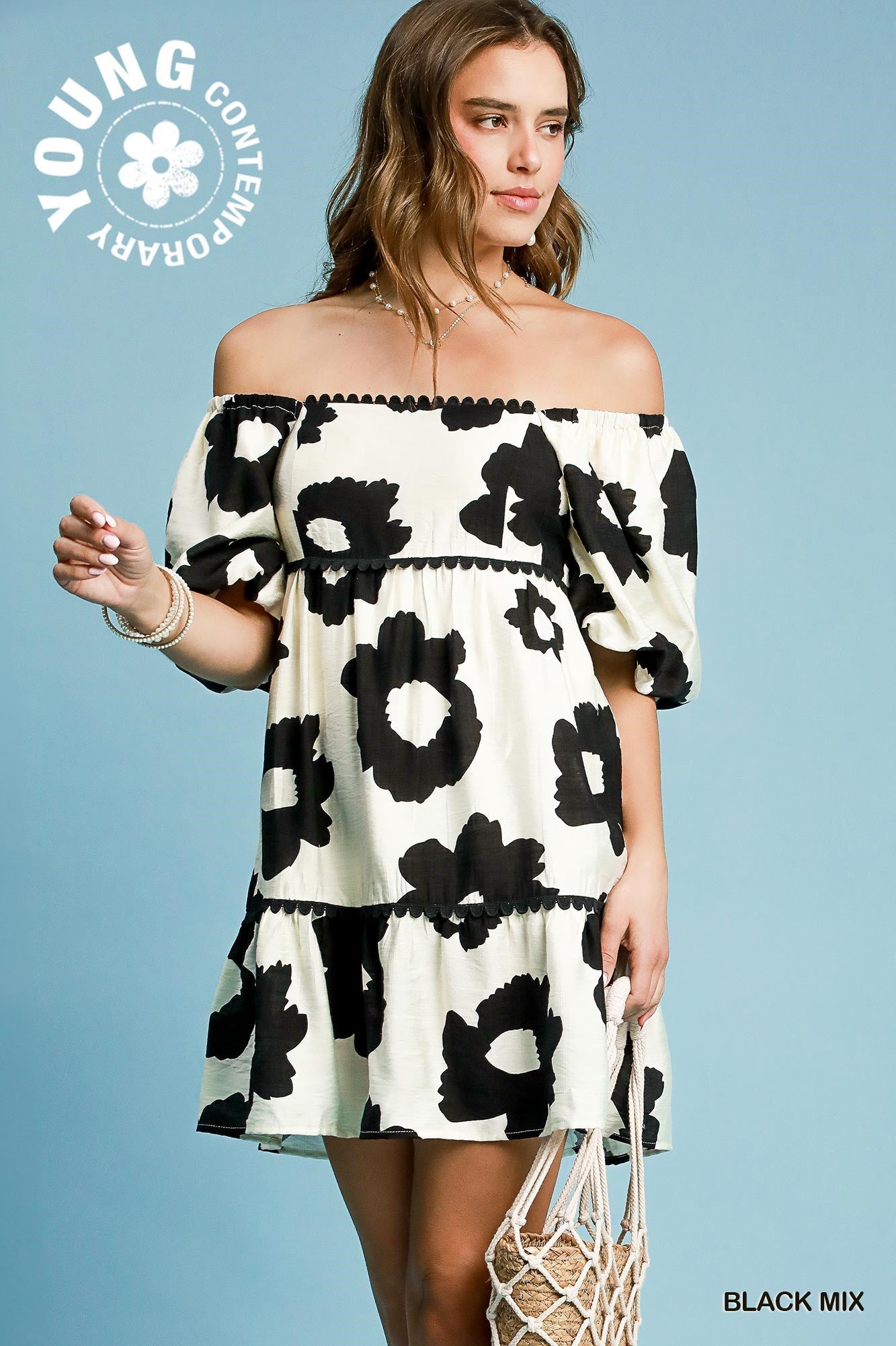 Flower Print Off-Shoulder Mini Dress