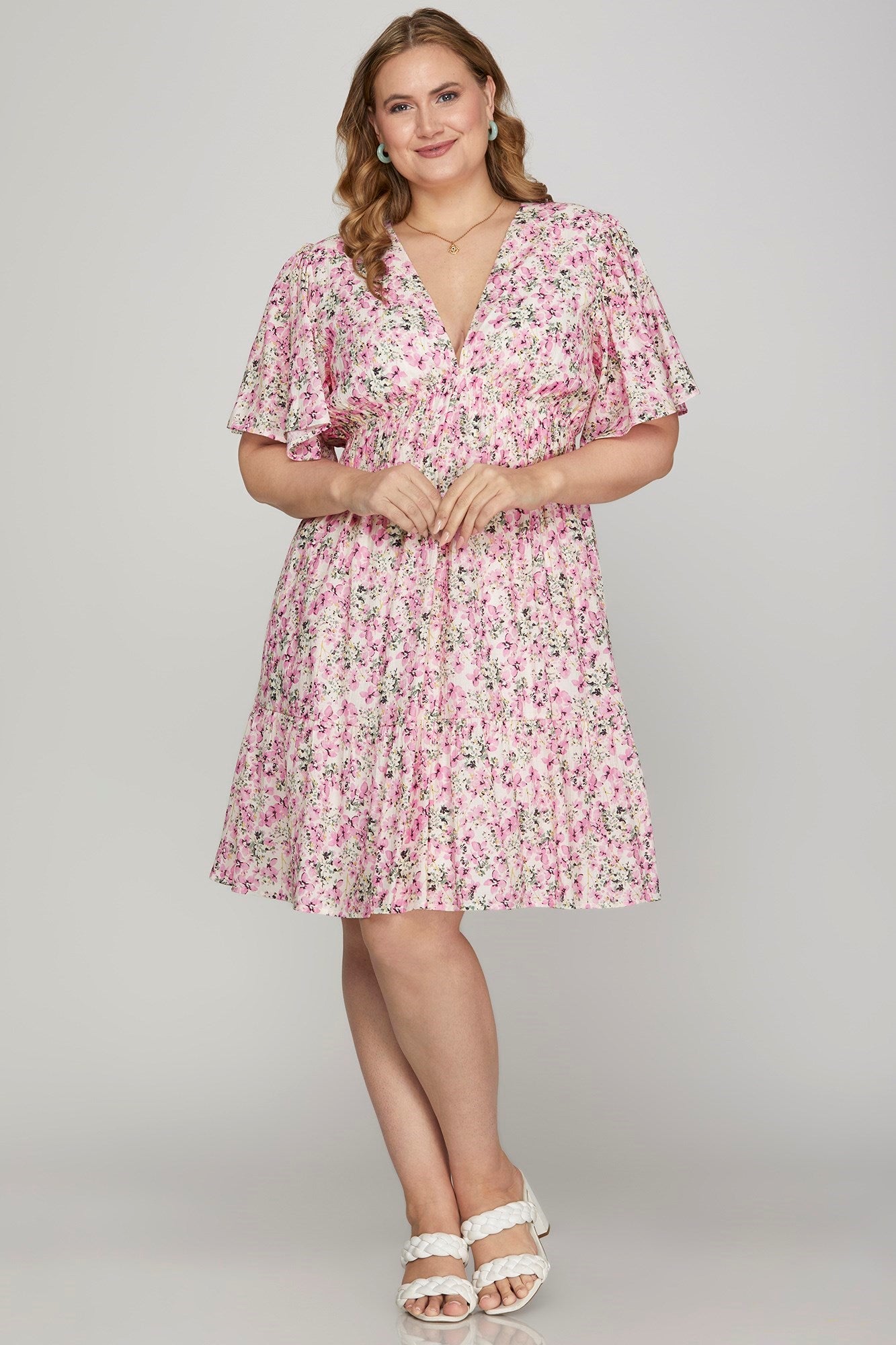 PLUS FLUTTER BELL SLEEVE PLUNGE NECK PRI