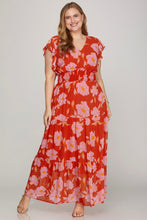 Load image into Gallery viewer, PLUS RUFFLED SLEEVE FLORAL PRINT TIERED
