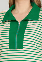 Load image into Gallery viewer, PLUS SHORT SLEEVE HALF ZIP STRIPED KNIT
