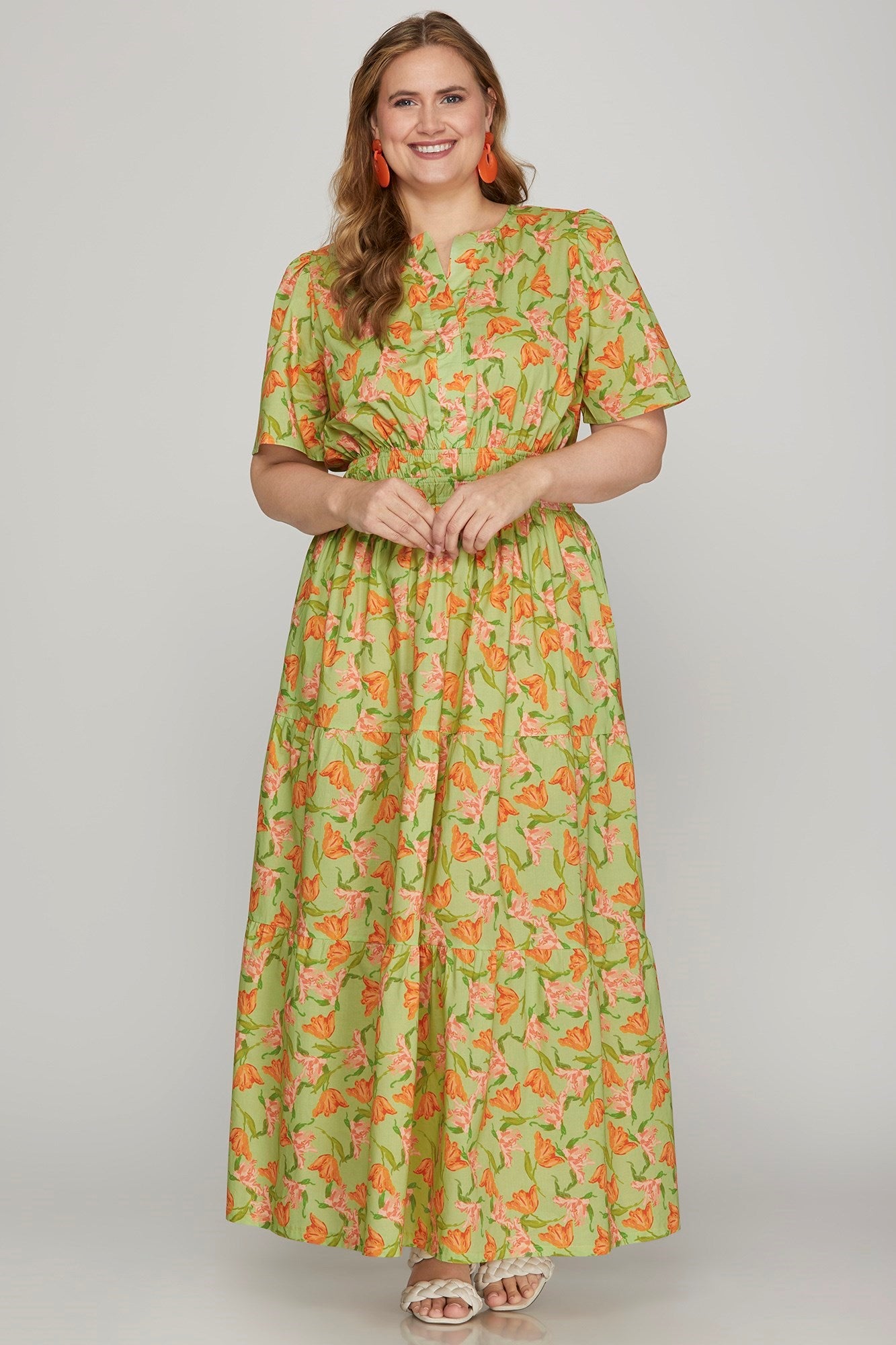 PLUS SHORT SLEEVE WOVEN FLORAL PRINT TIE
