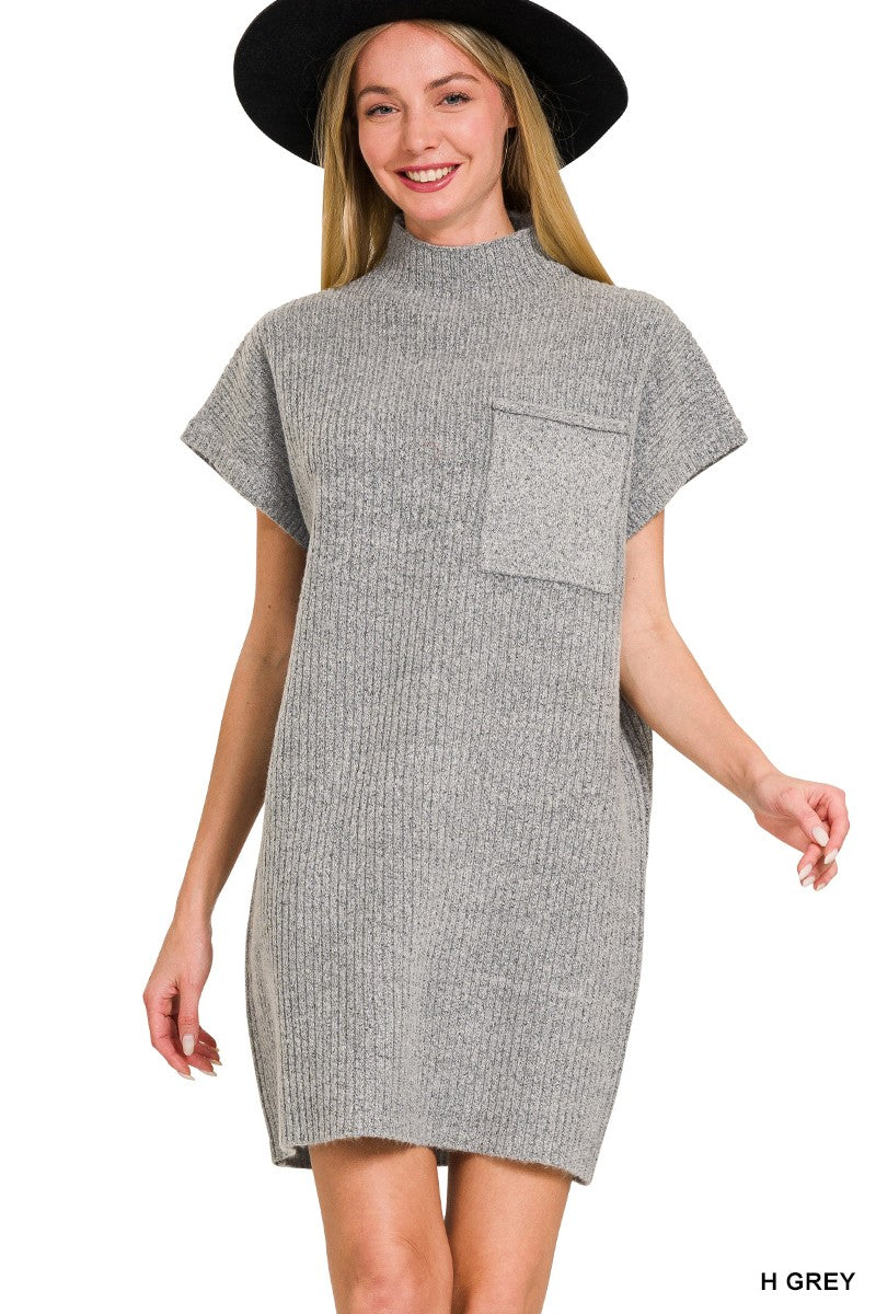 MOCK NECK SHORT SLEEVE SWEATER DRESS WIT