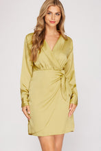 Load image into Gallery viewer, Collared Wrap Satin Dress
