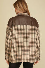 Load image into Gallery viewer, Plaid Shacket with Faux Leather Details
