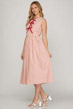 Load image into Gallery viewer, STRIPED CONTRAST FRONT BOW MIDI DRESS
