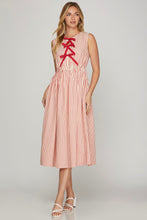 Load image into Gallery viewer, STRIPED CONTRAST FRONT BOW MIDI DRESS
