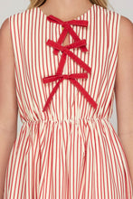 Load image into Gallery viewer, STRIPED CONTRAST FRONT BOW MIDI DRESS
