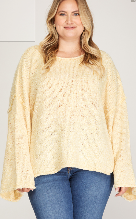 PLUS Wide Long Sleeve Loose Knit Sweater Top