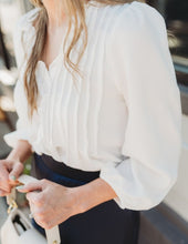 Load image into Gallery viewer, 3/4 Sleeve Ruffle Trim Pintuck Top
