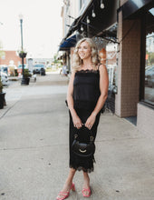 Load image into Gallery viewer, Satin Lace Hem Back Slit Pencil Midi Skirt
