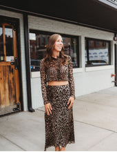 Load image into Gallery viewer, Leopard Mesh Pencil Midi Skirt
