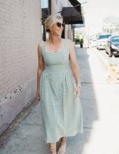 Load image into Gallery viewer, Plaid Basque Waist Sleeveless Midi Dress
