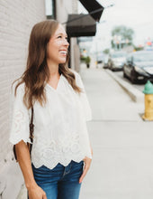 Load image into Gallery viewer, Floral Eyelet Cotton Scalloped Blouse

