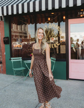 Load image into Gallery viewer, Polka Dot Smocked Basque Waist Midi Dres

