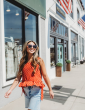 Load image into Gallery viewer, Polka Dot Side Tie Detail Ruffled Top

