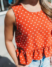 Load image into Gallery viewer, Polka Dot Side Tie Detail Ruffled Top
