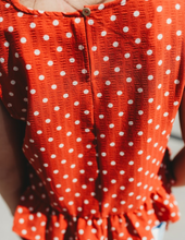 Load image into Gallery viewer, Polka Dot Side Tie Detail Ruffled Top
