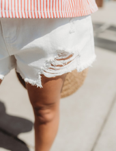 Load image into Gallery viewer, High Rise Distressed Rigid Denim Shorts
